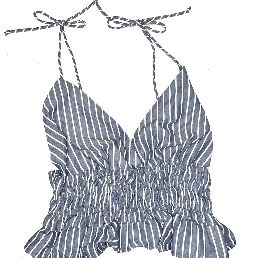 Striped Halter Top with Ruffle Hem